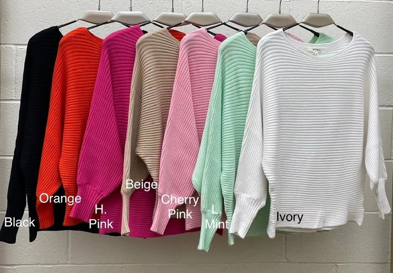 The Victoria Sweater ~ Boatneck Dolman Long Sleeve Ribbed Off the Shoulder