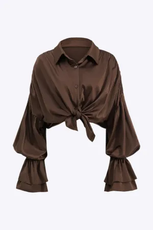 Thea - Sleek Buttoned Satin Woman's Long Sleeve Shirt