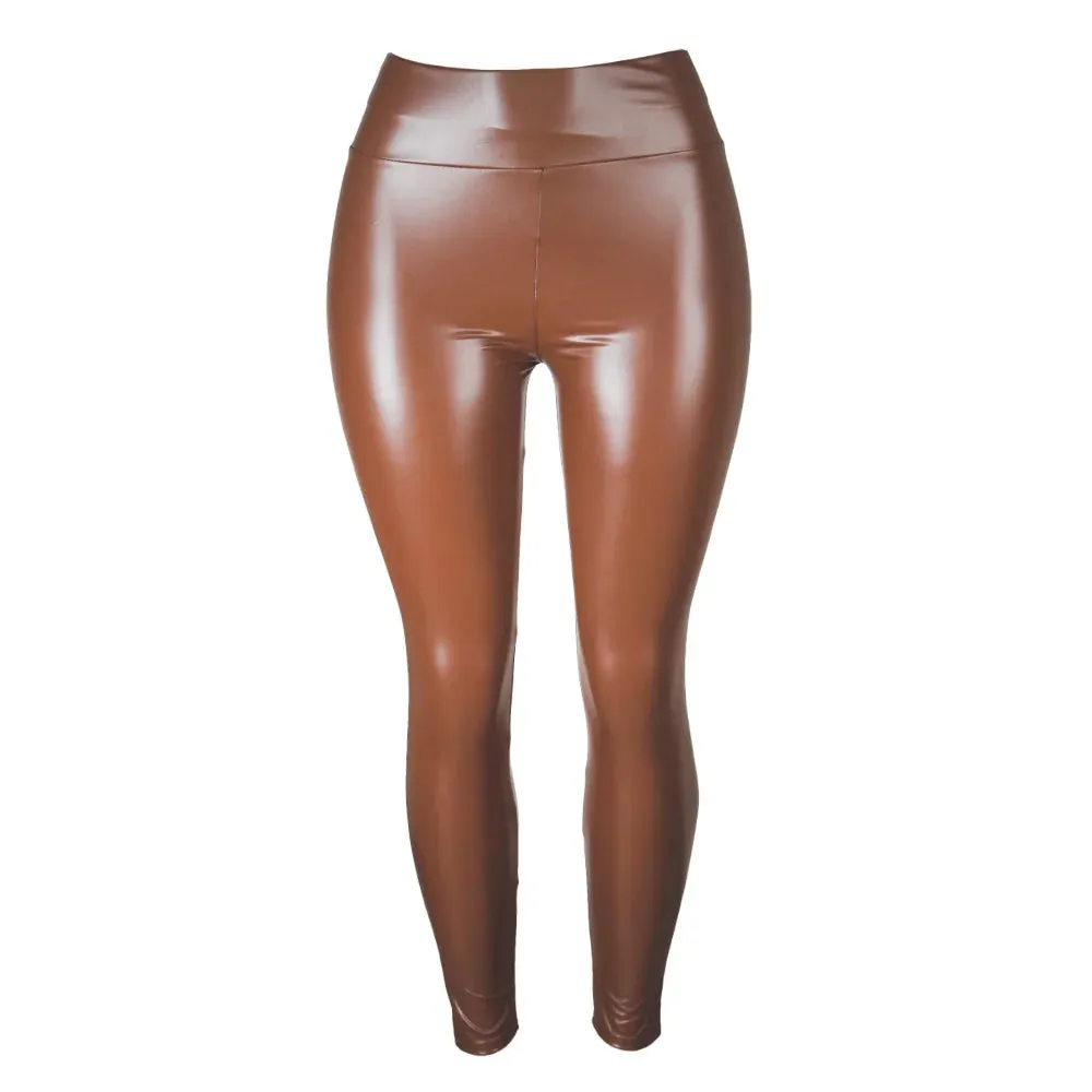 Thickened High-Waist Fleece-Lined PU Leather Leggings – Warm and Stylish for Winter