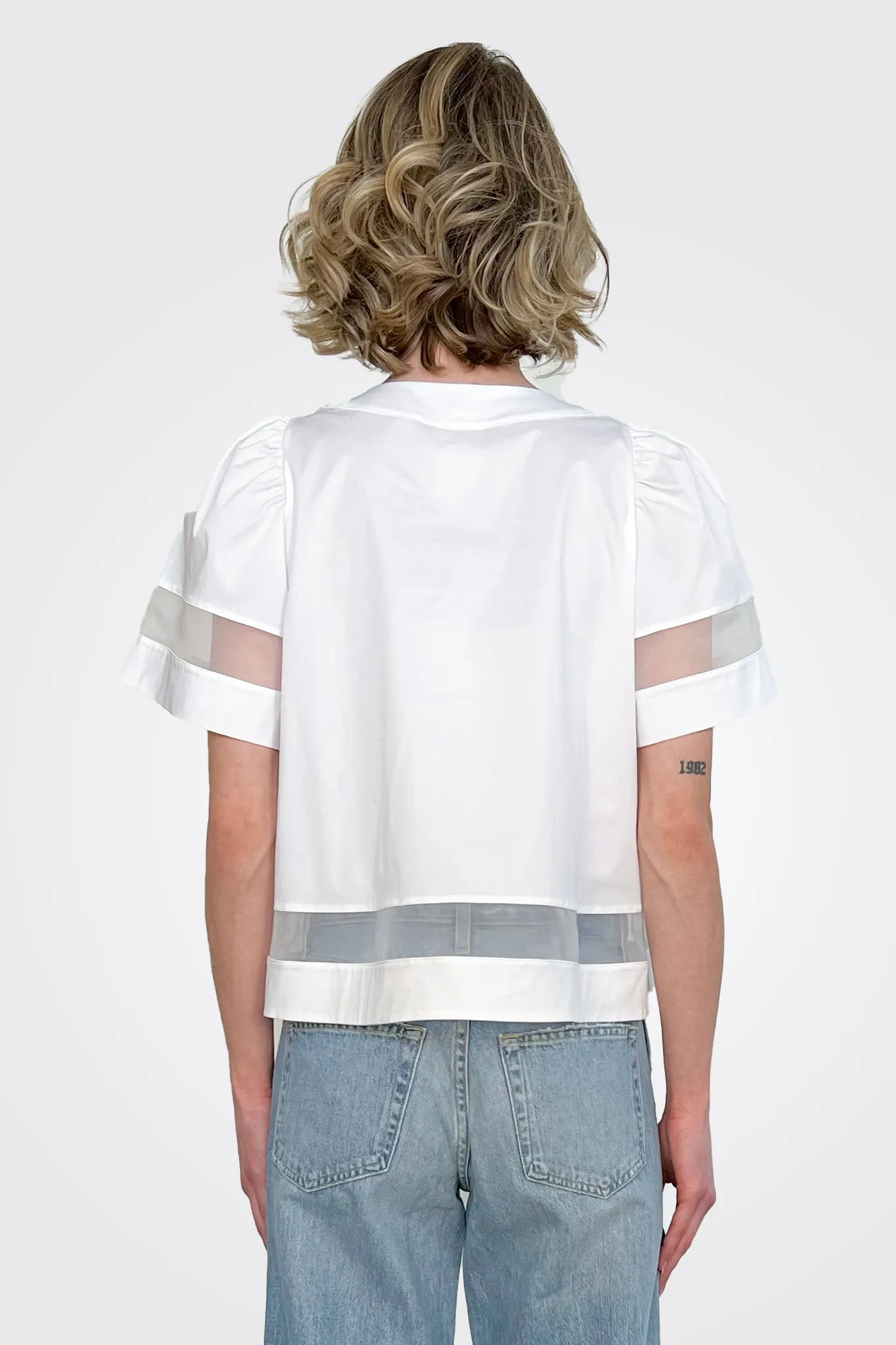 Tie Neck Short Sleeve Blouse - White