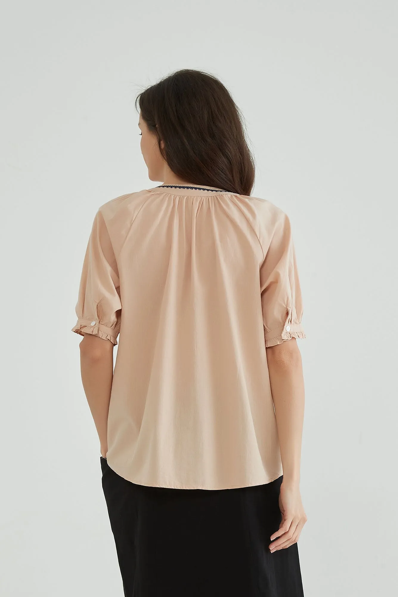Toasted Almond Short Sleeves Embroidery Tunic