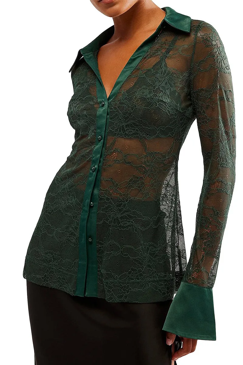 TR3234 Lace Sheer Shirt Top