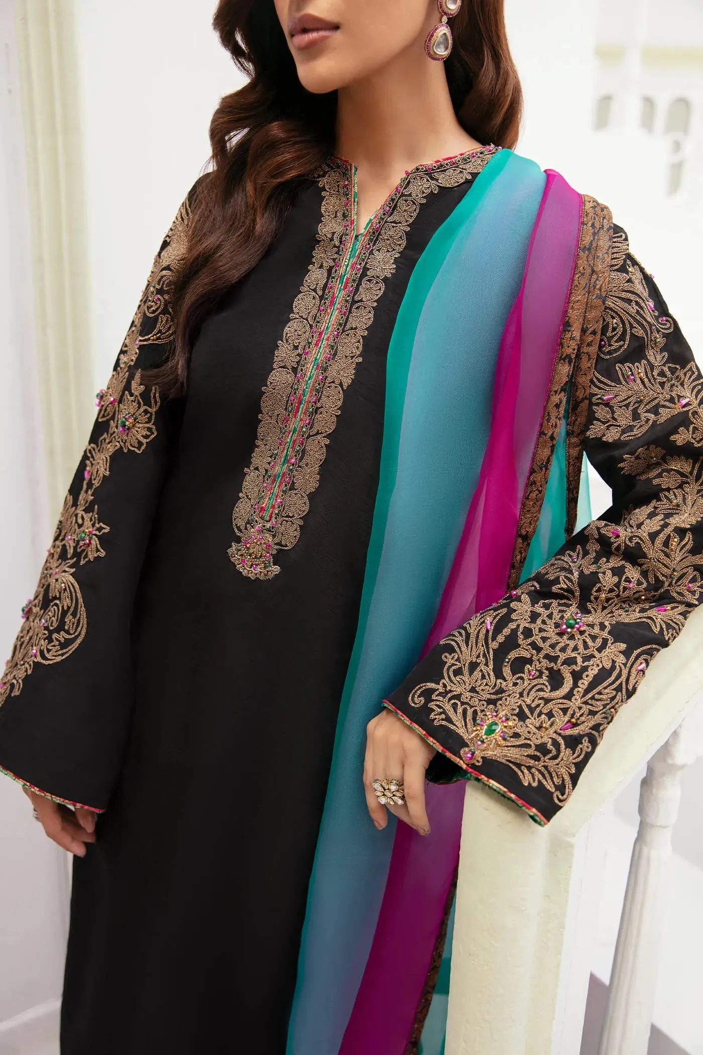Traditional Black Embroidered Pakistani Salwar Kameez Dupatta Suit