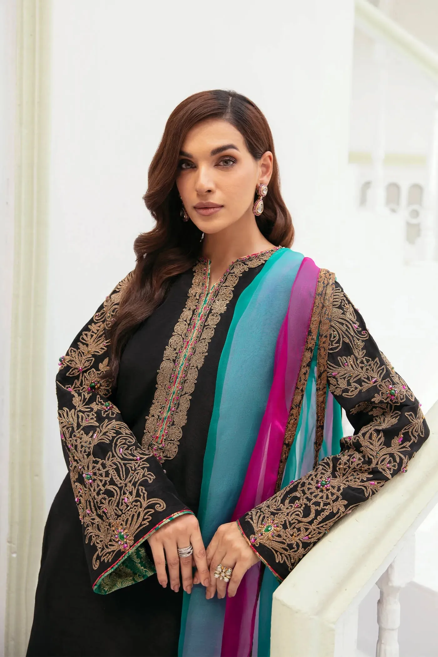 Traditional Black Embroidered Pakistani Salwar Kameez Dupatta Suit