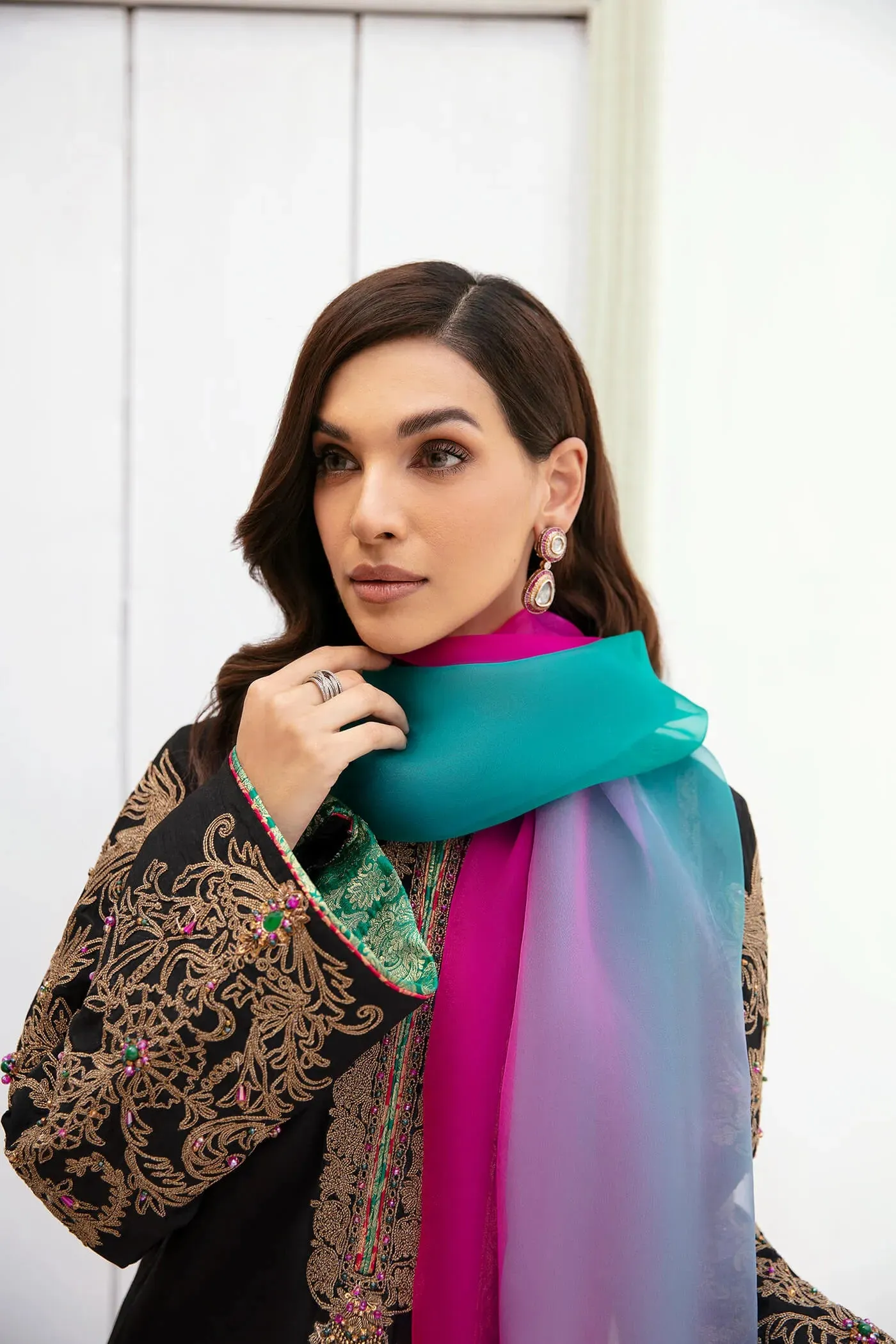 Traditional Black Embroidered Pakistani Salwar Kameez Dupatta Suit