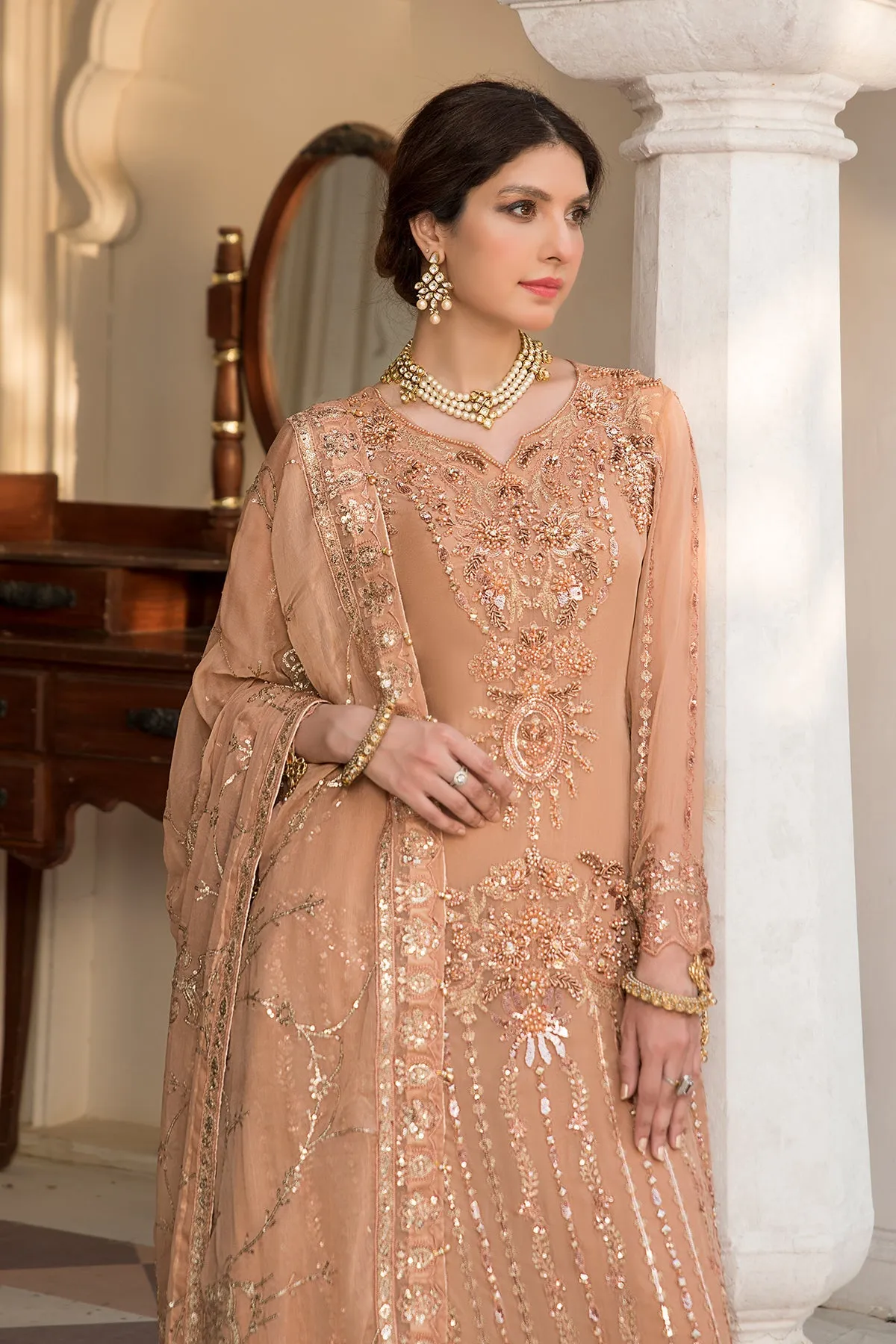 Traditional Gold Embroidered Pakistani Party Wear Salwar Kameez Dupatta