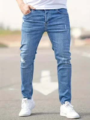 Trendy Men's Slim Fit Stretchy Ripped Knee Jeans