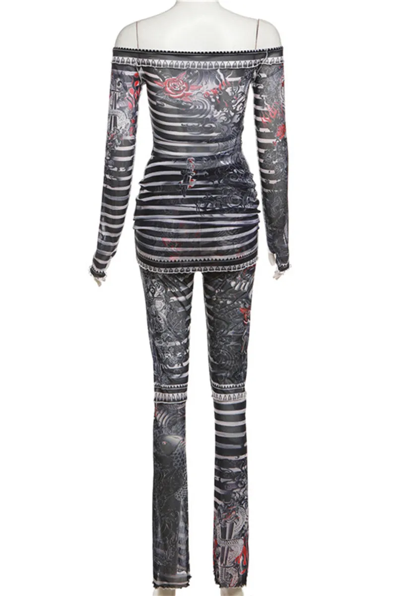 UJ0461 Graphic Mesh Shirt and leggings Set