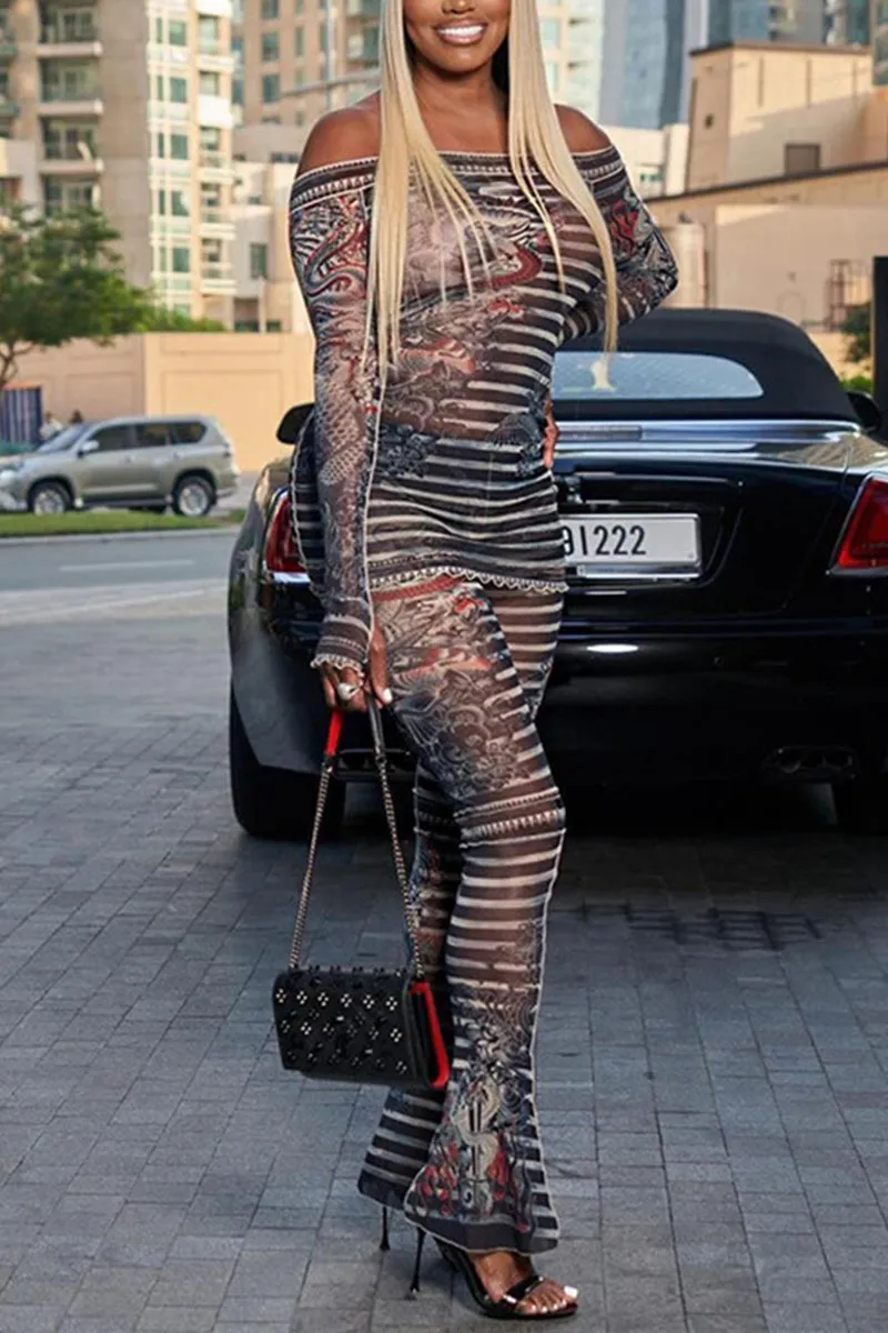 UJ0461 Graphic Mesh Shirt and leggings Set