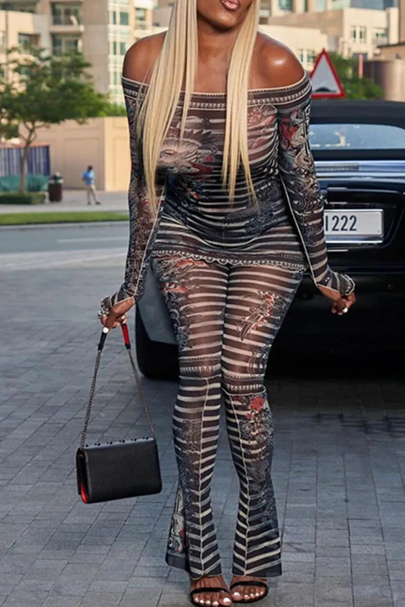 UJ0461 Graphic Mesh Shirt and leggings Set