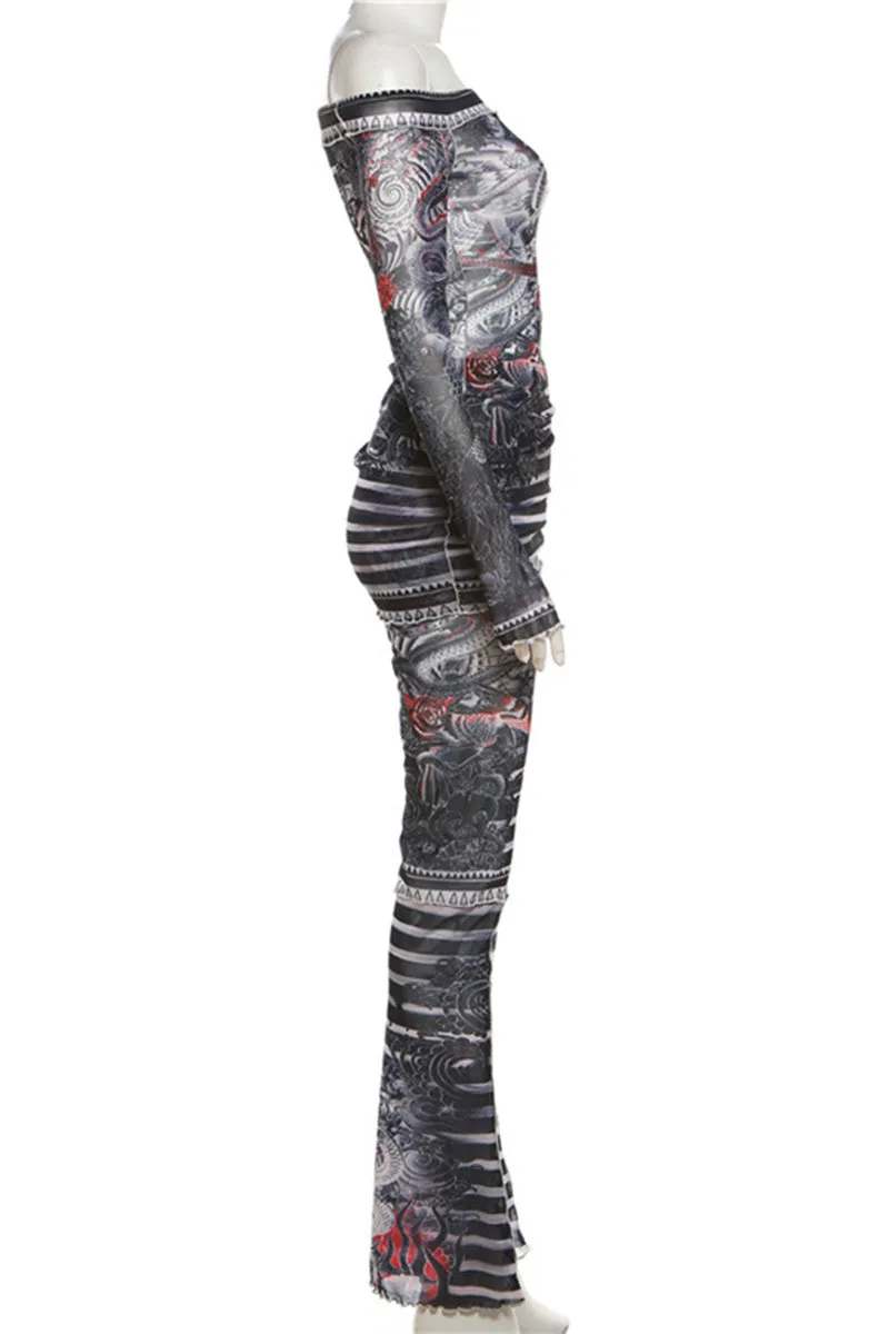 UJ0461 Graphic Mesh Shirt and leggings Set