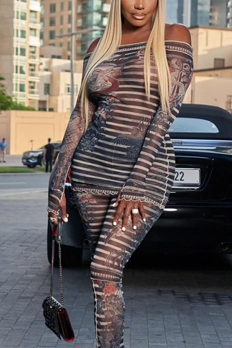 UJ0461 Graphic Mesh Shirt and leggings Set