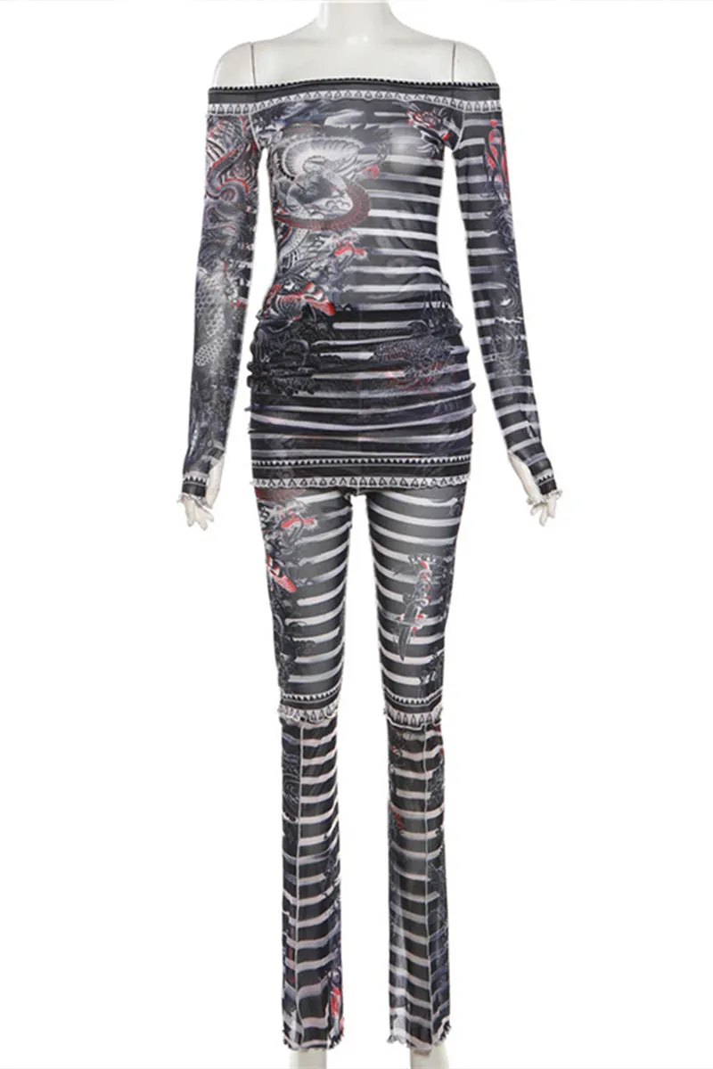 UJ0461 Graphic Mesh Shirt and leggings Set