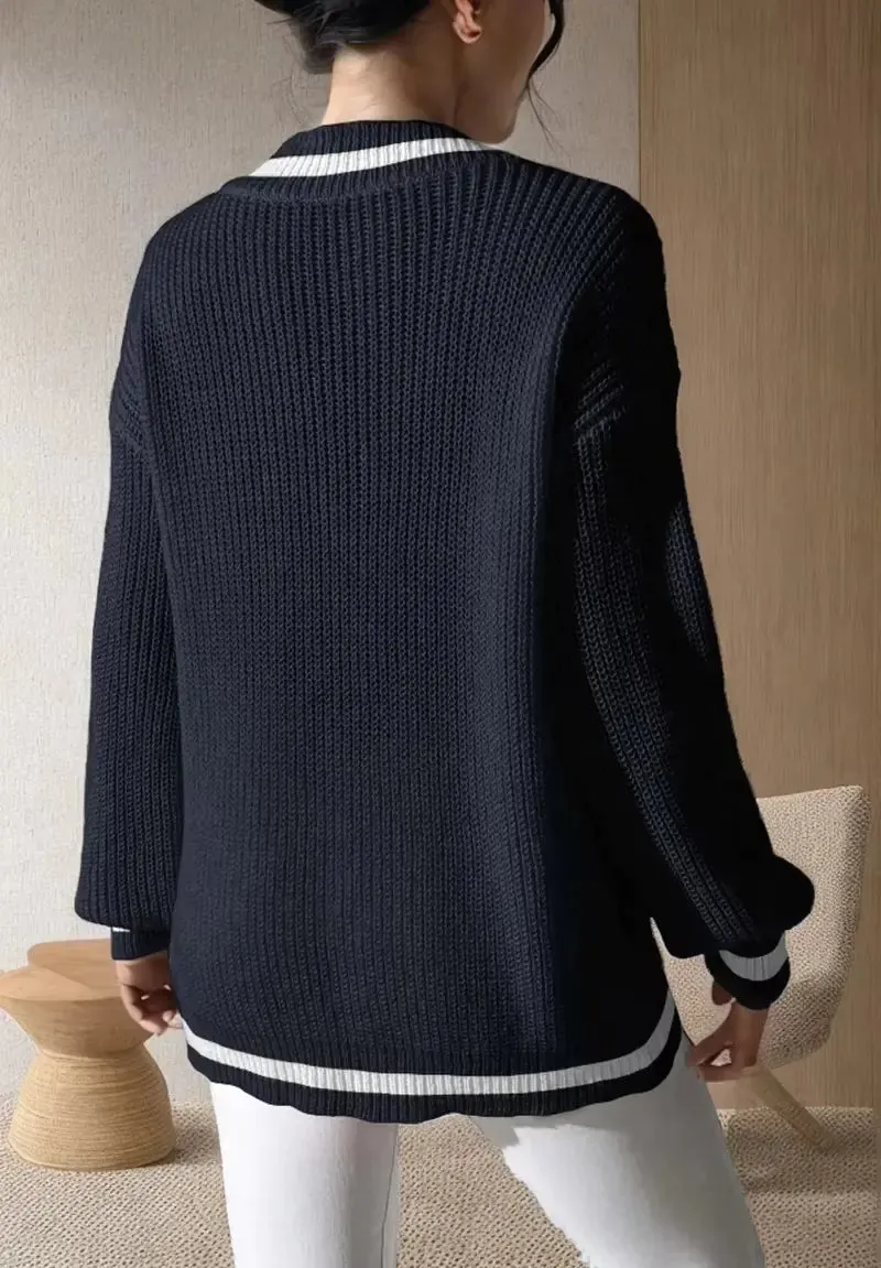 V-Neck Knitted Long Sleeve Sweater Vest for Women