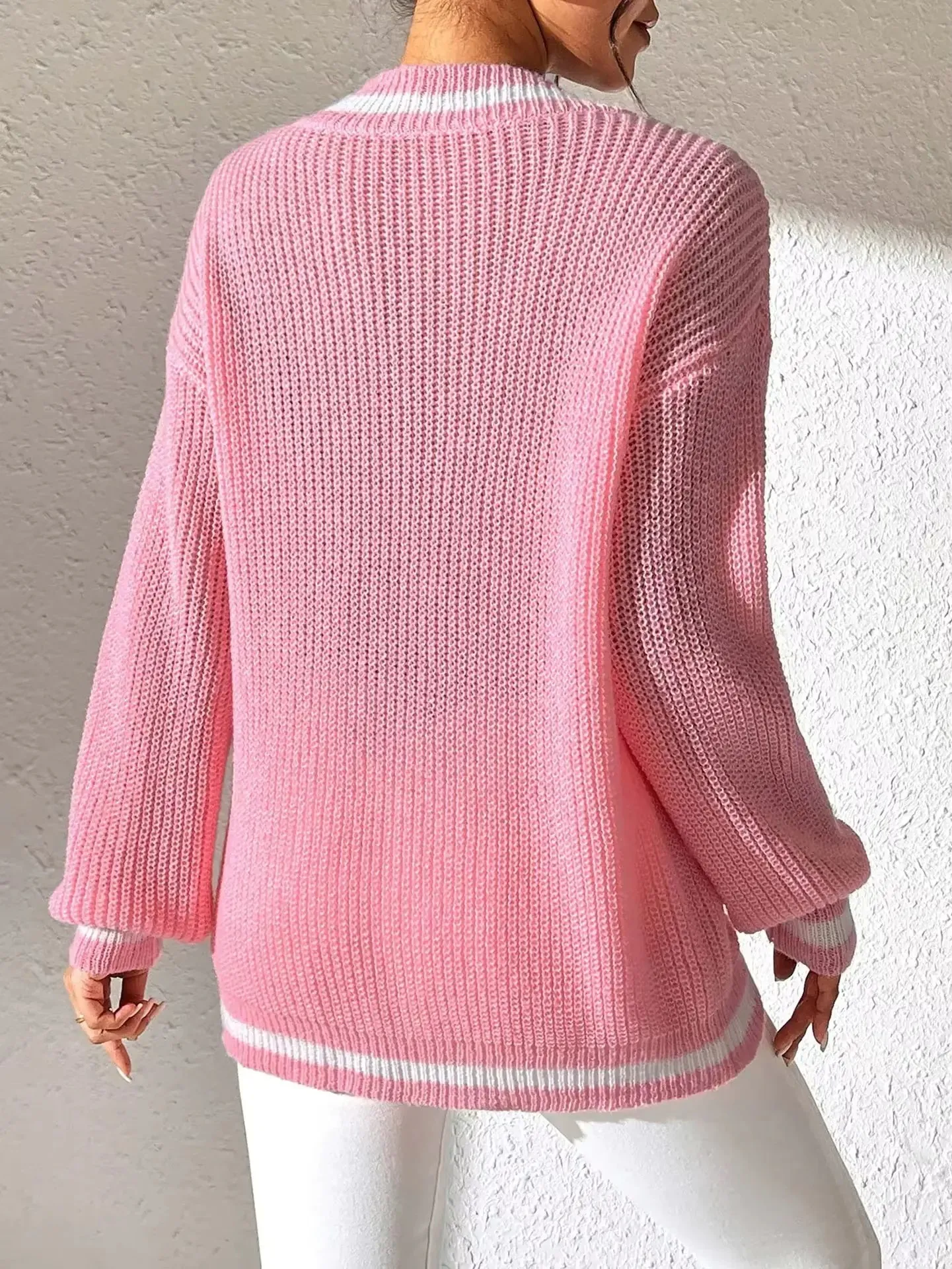 V-Neck Knitted Long Sleeve Sweater Vest for Women