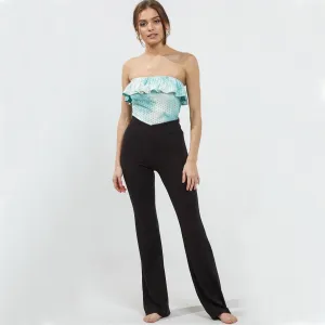 V-Waist Ribbed Black Bootcut Pants