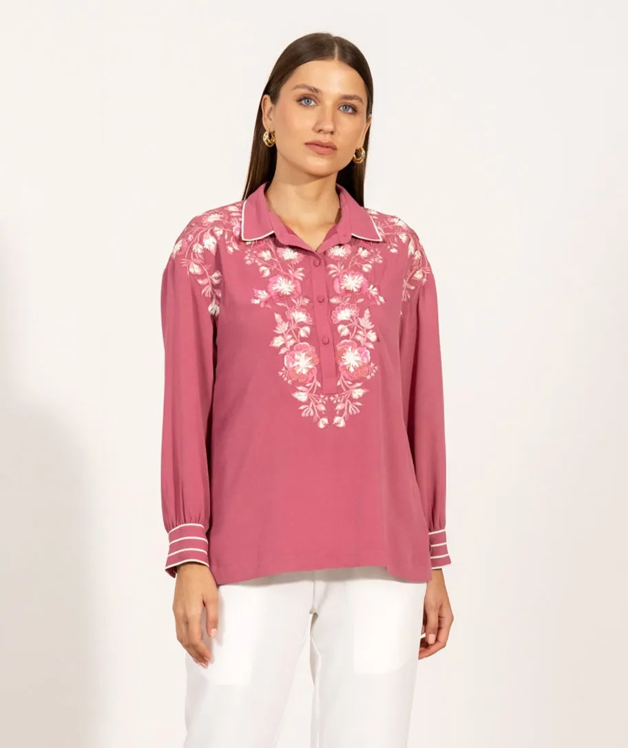 Viara rose embroidered top