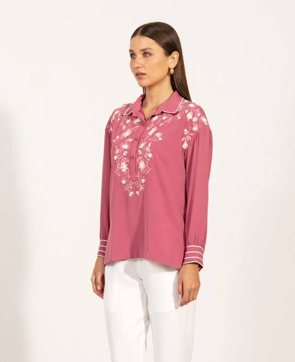 Viara rose embroidered top