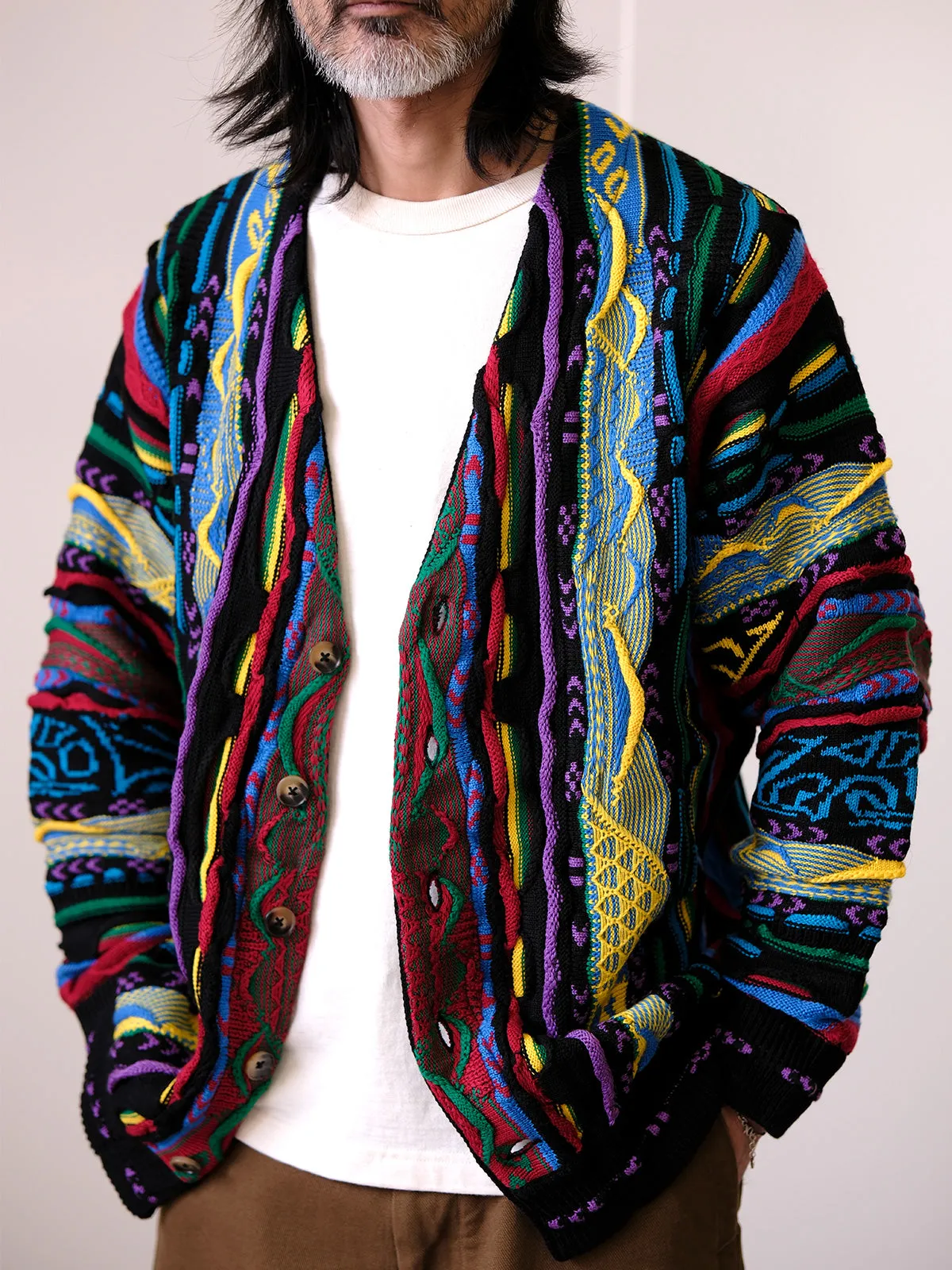 Vibrant Patterned Knit Cardigan