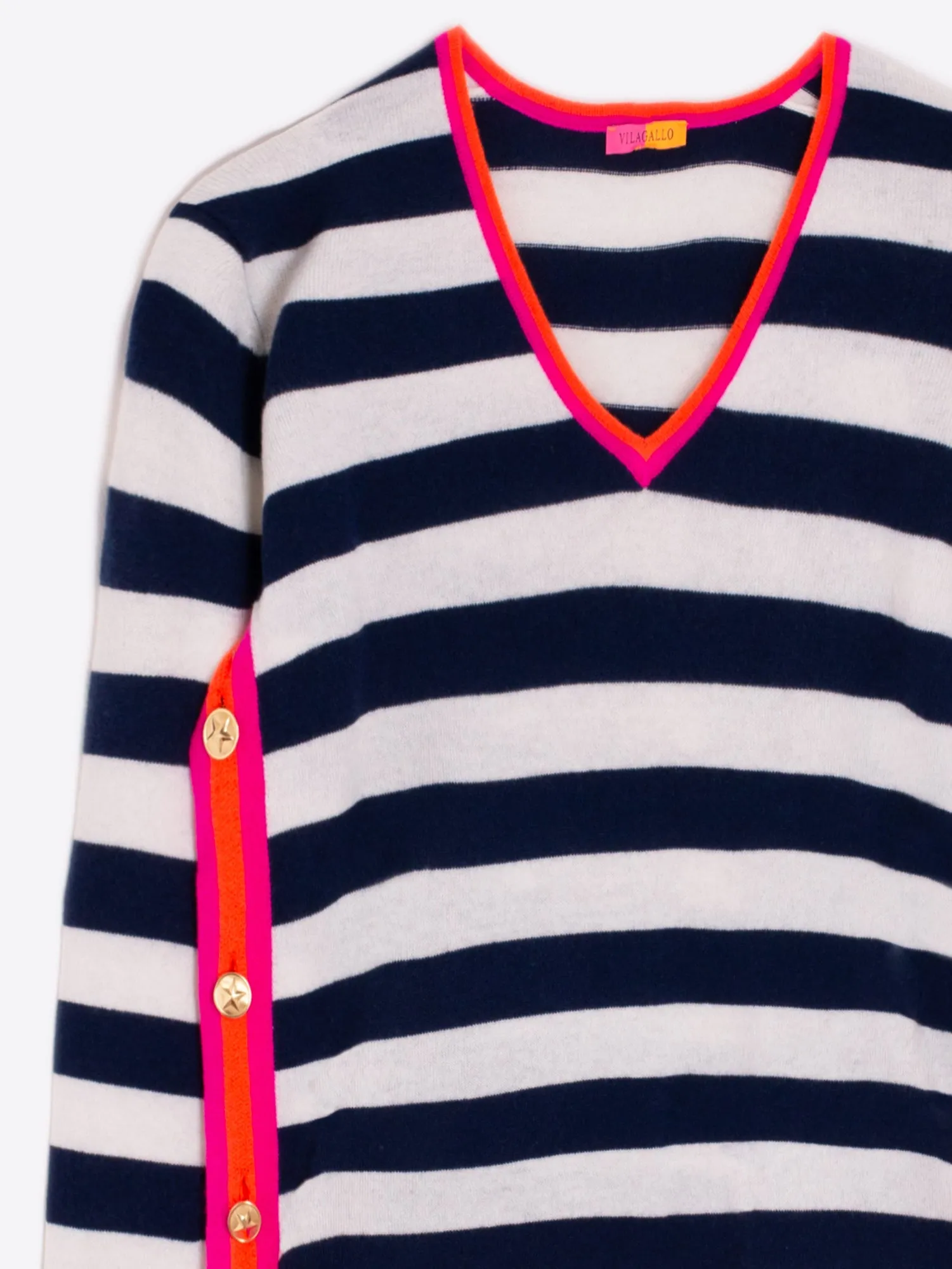 Vilagallo Navy/White Stripe Jumper With Neon Accents