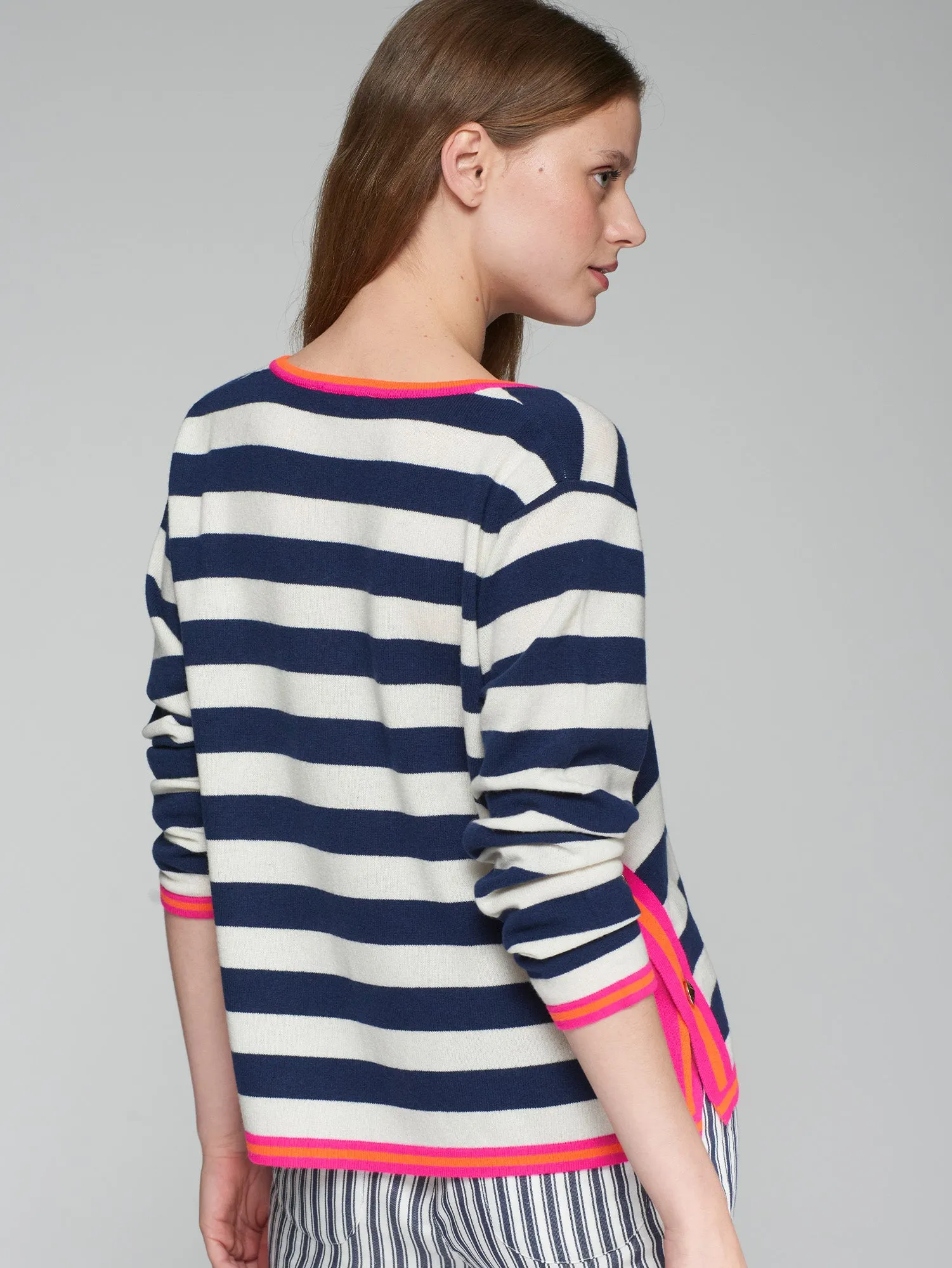 Vilagallo Navy/White Stripe Jumper With Neon Accents