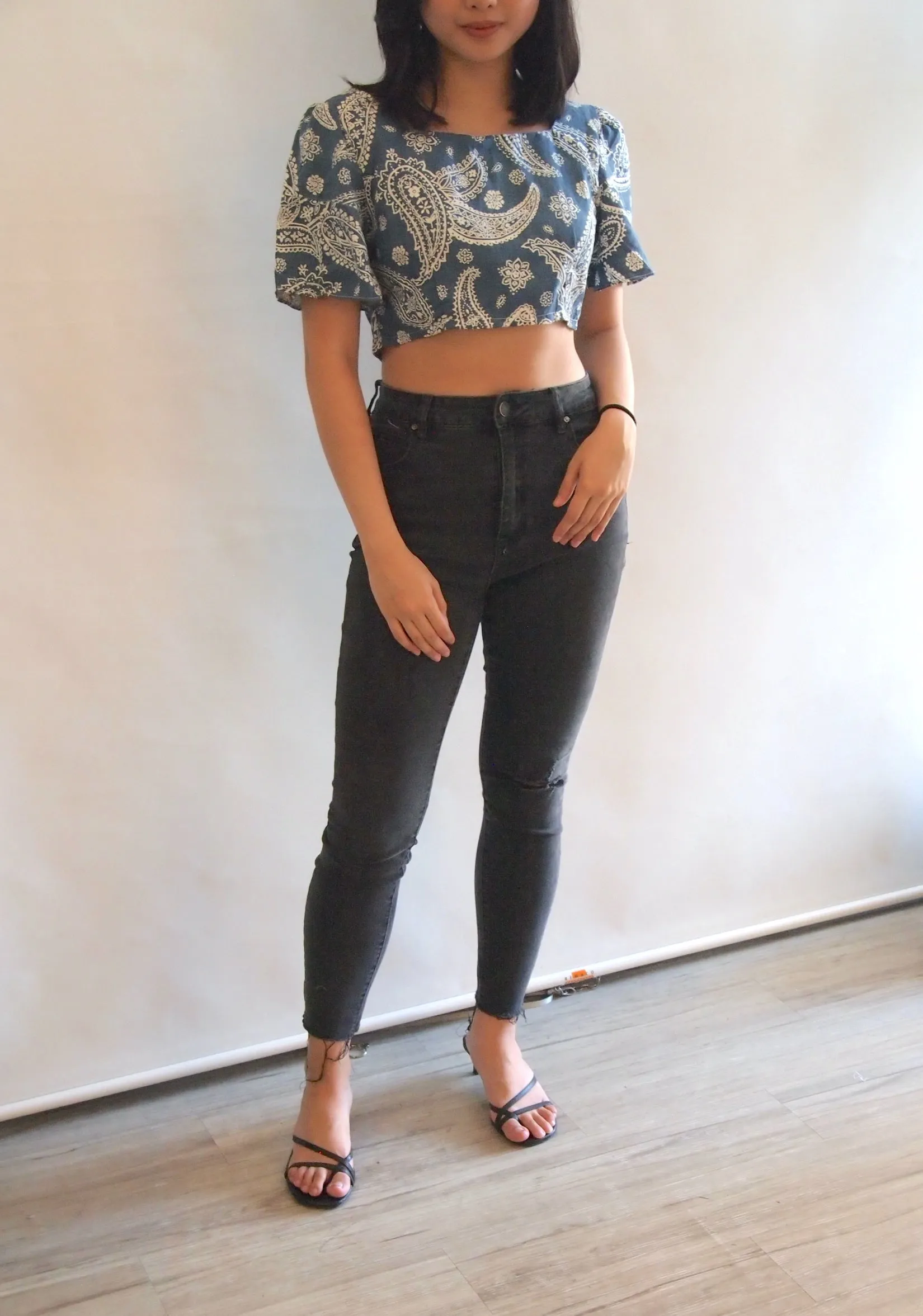 Vintage Blue Bandanna Print Sexy Cropped Top