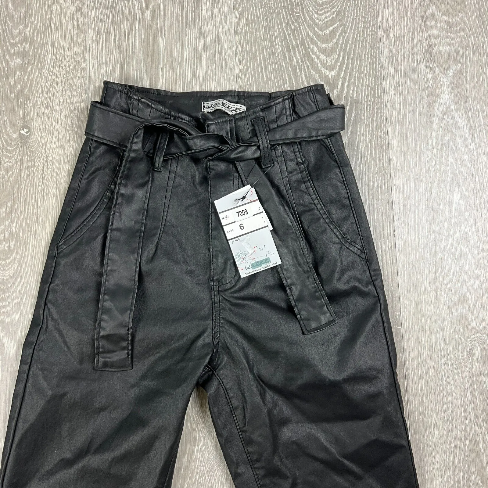 Wakee Denim Womens Black Faux Leather Pants Size 6 (New)