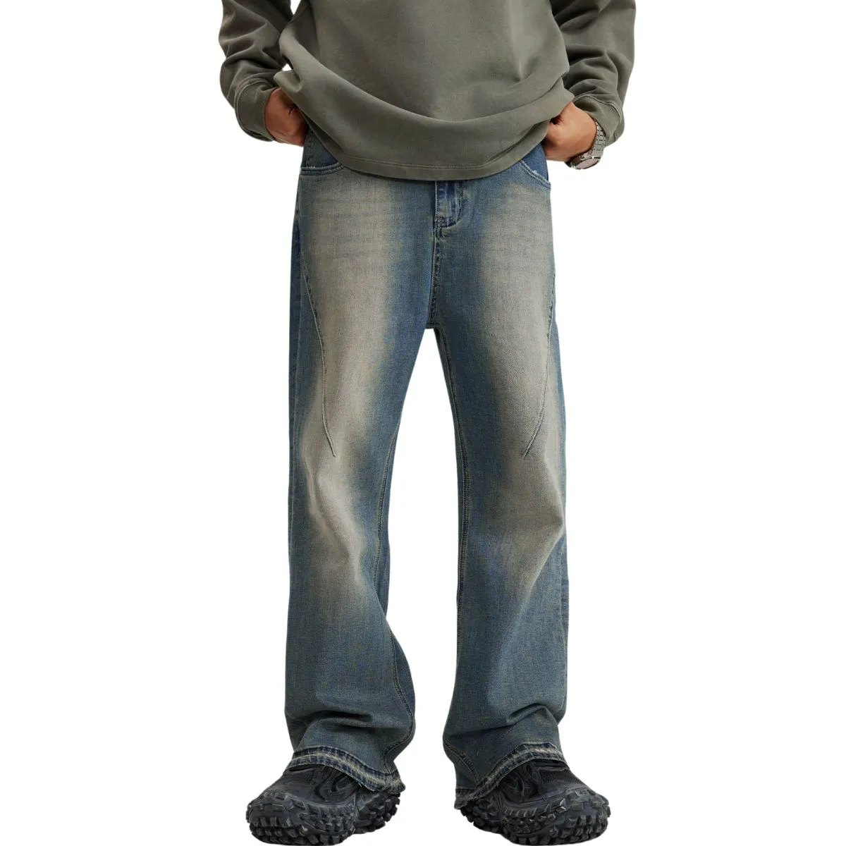 Washed Baggy Bootcut Jeans