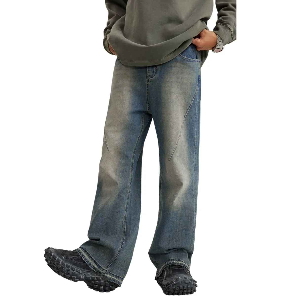 Washed Baggy Bootcut Jeans