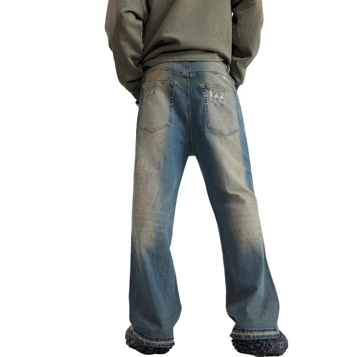 Washed Baggy Bootcut Jeans