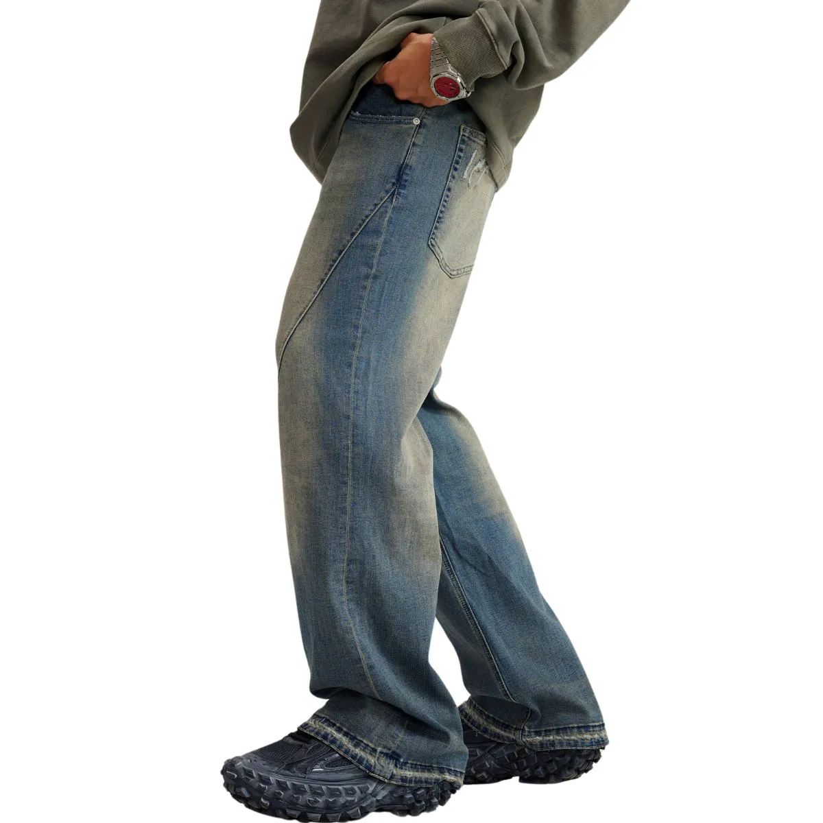 Washed Baggy Bootcut Jeans