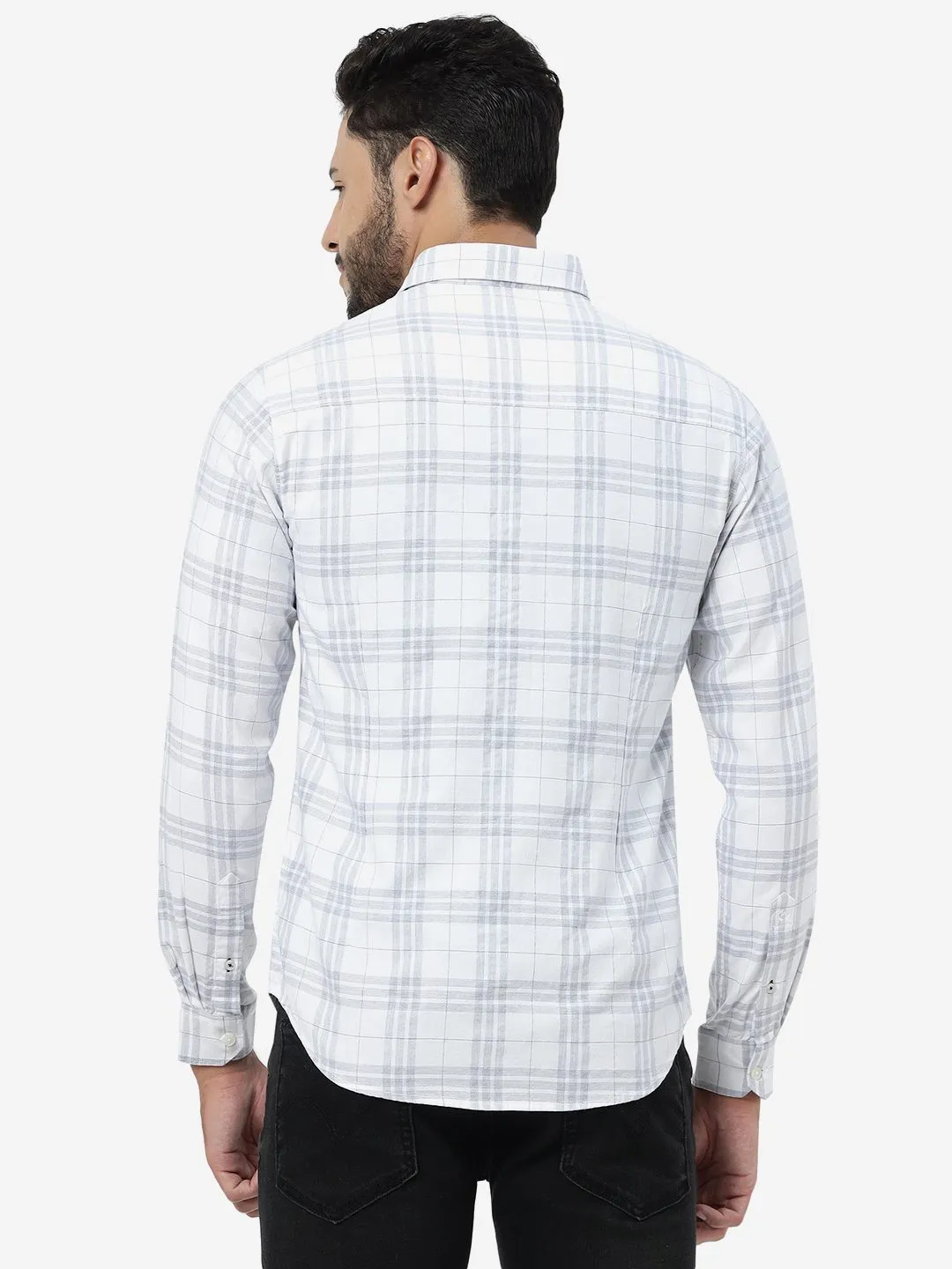 White Checked Slim Fit Casual Shirt | Greenfibre
