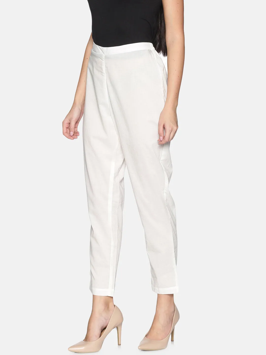 White Cotton Pant With Side Slit On Hem
