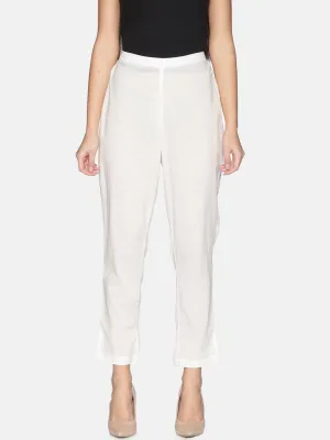 White Cotton Pant With Side Slit On Hem