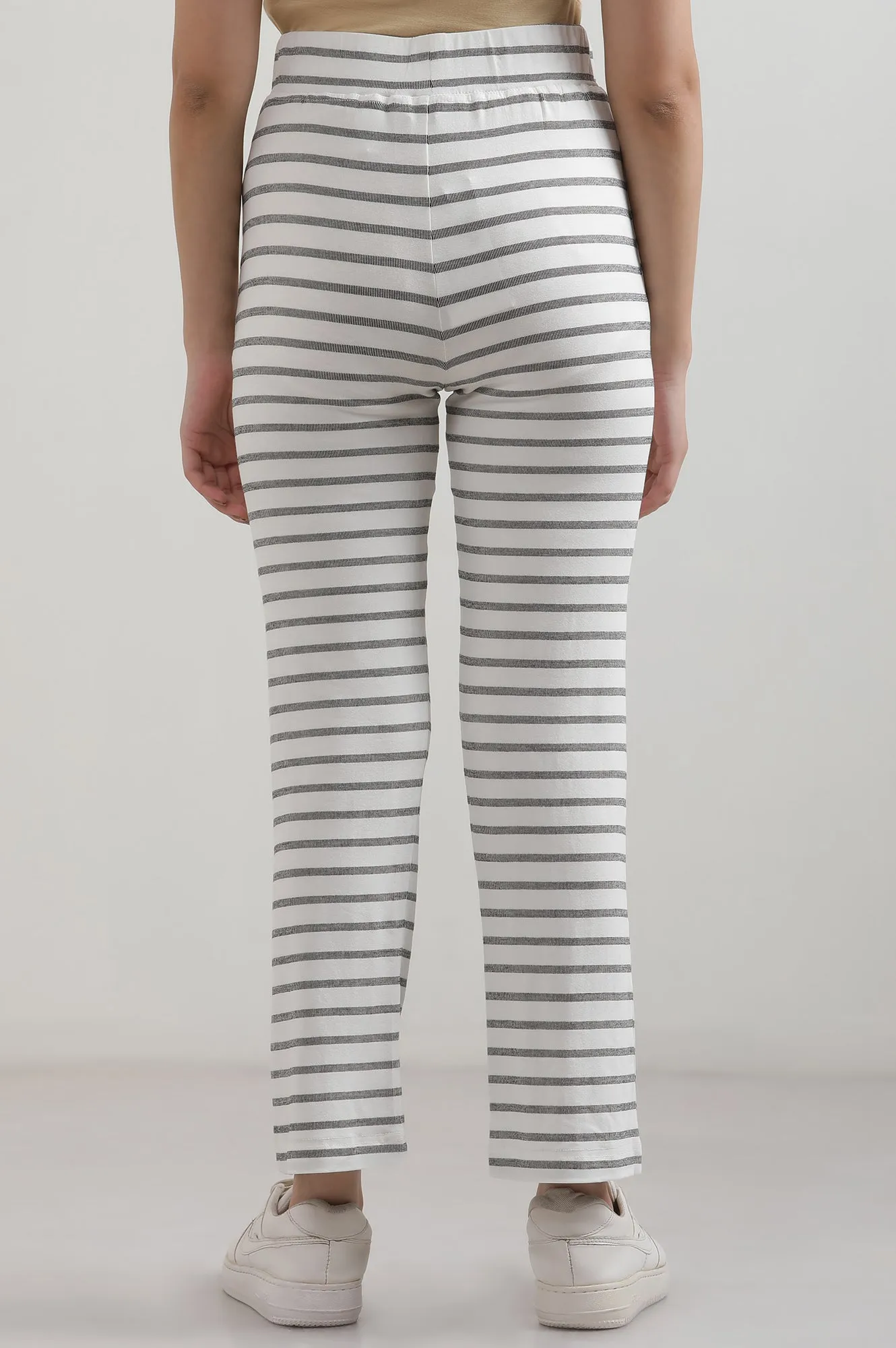 White Yarn Dyed Cotton Blend Parallel Pants