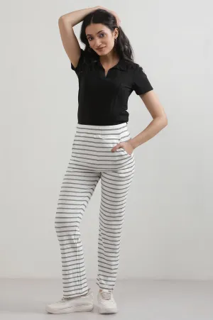 White Yarn Dyed Cotton Blend Parallel Pants