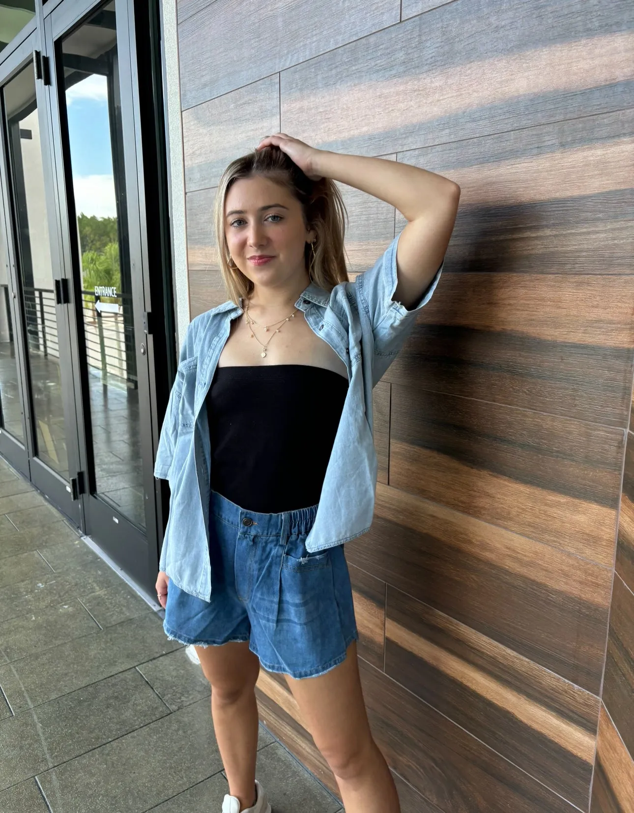 Women Denim Washed Button Down Blouses-Final Sale