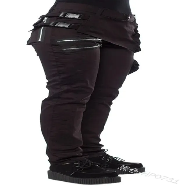 Women Gothic Pants zipper Pockets Rivet steampunk Trousers Hip hop 90s Rock star style Solid Color Casual Trousers plus size 5XL