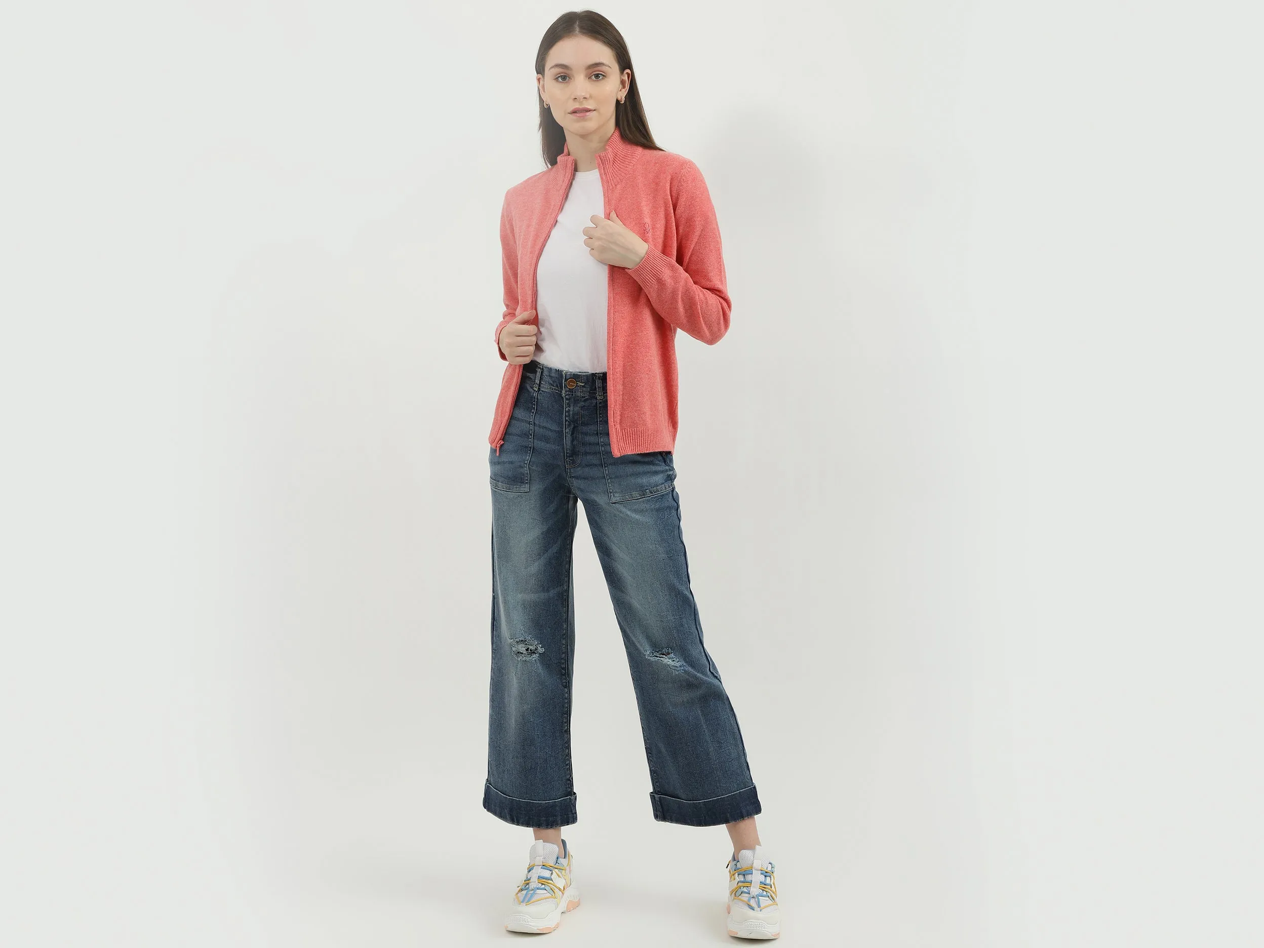 Women Solid Wide Leg Jeans