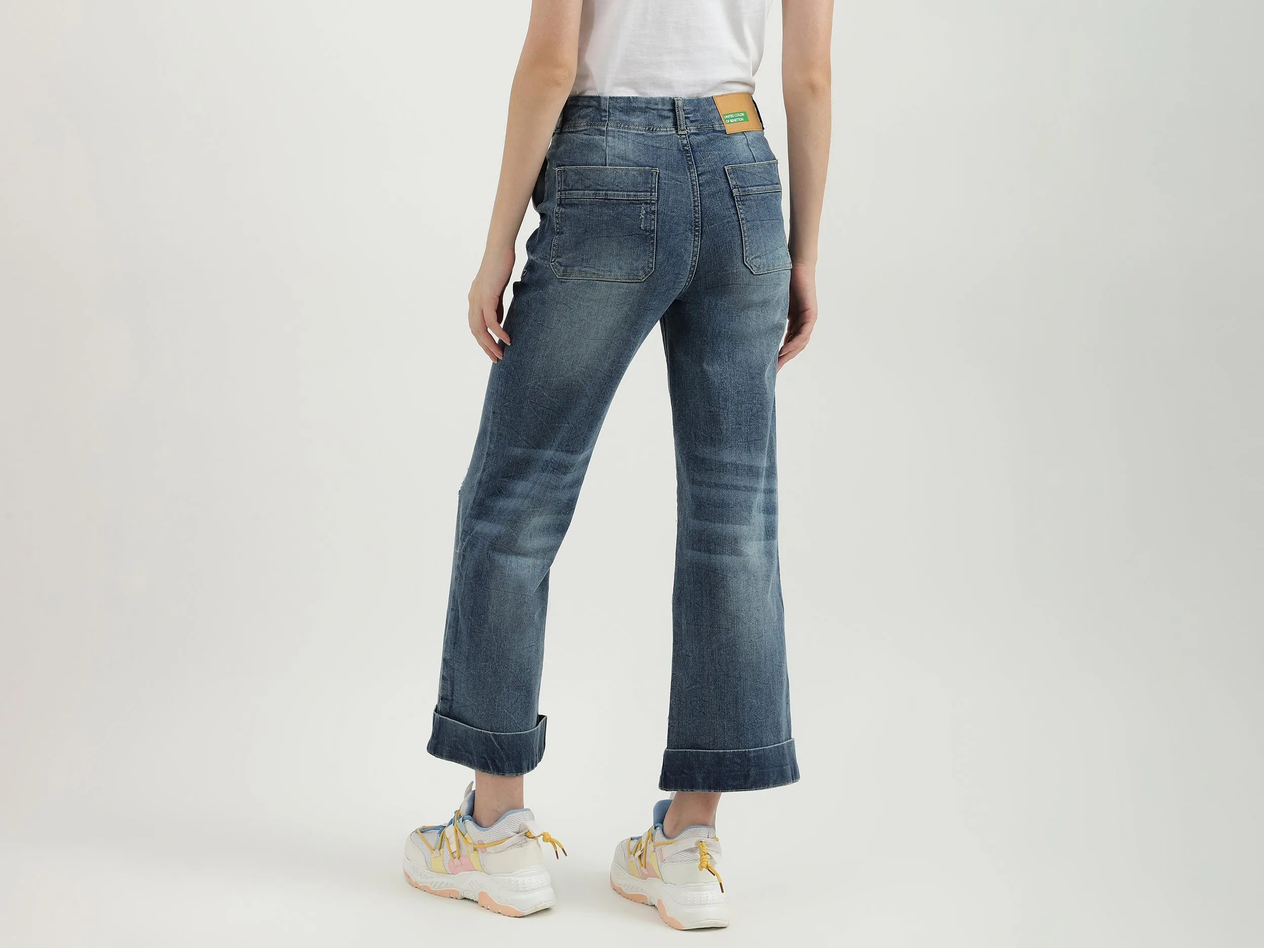 Women Solid Wide Leg Jeans
