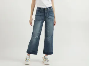 Women Solid Wide Leg Jeans
