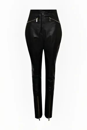 Women's Black Leather Biker Pants