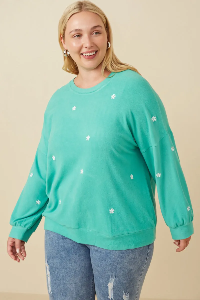Womens Brushed Textured Floral Embroidered Sweatshirt