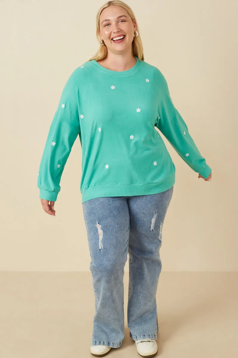 Womens Brushed Textured Floral Embroidered Sweatshirt