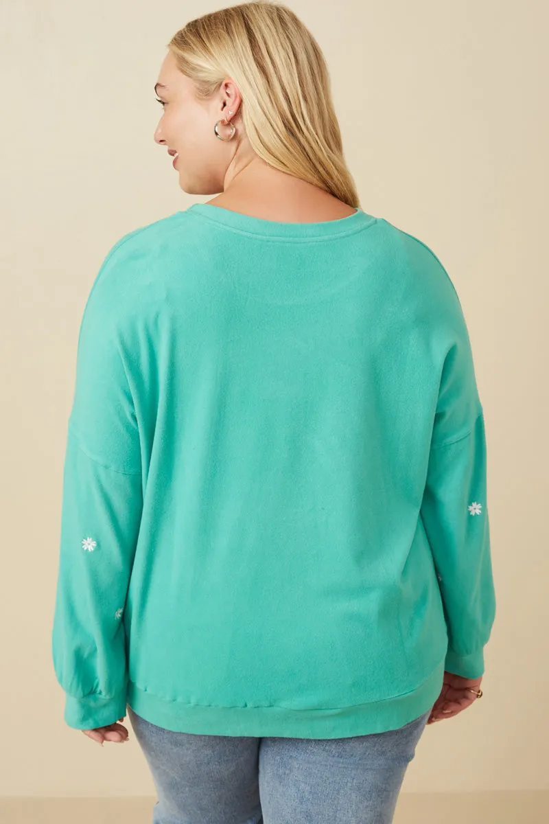 Womens Brushed Textured Floral Embroidered Sweatshirt