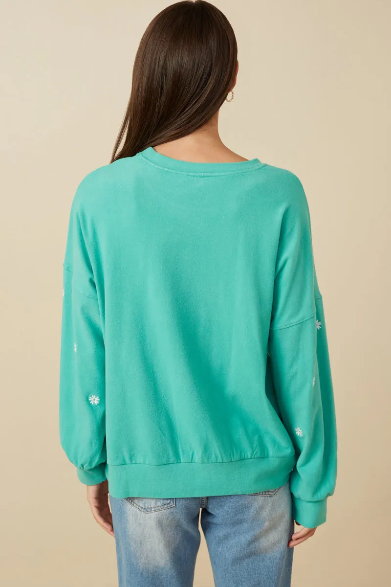 Womens Brushed Textured Floral Embroidered Sweatshirt