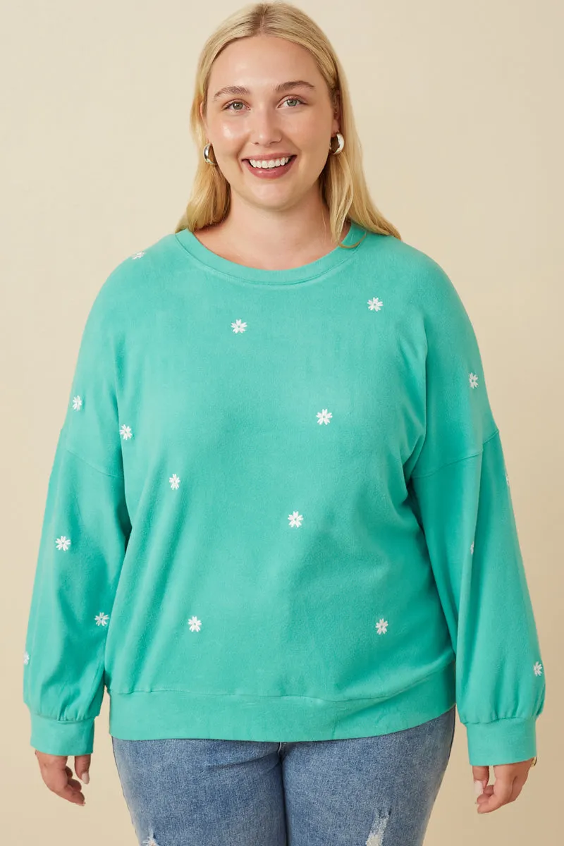 Womens Brushed Textured Floral Embroidered Sweatshirt