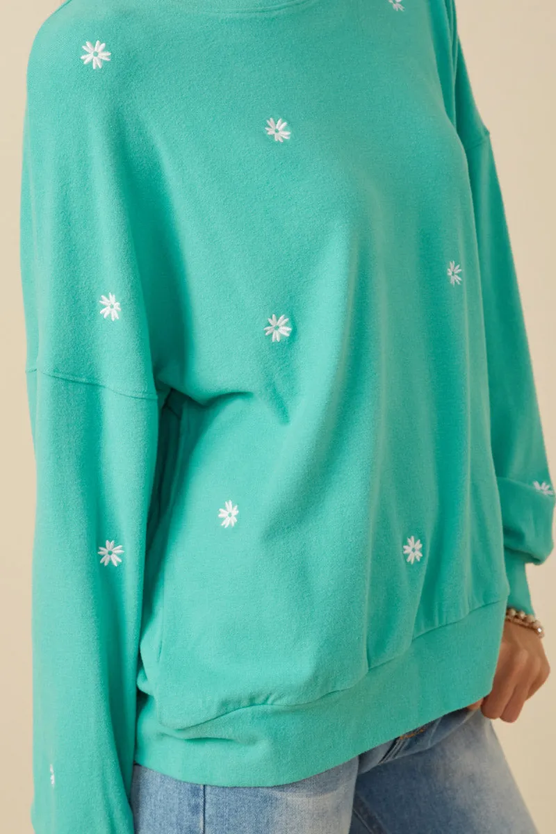 Womens Brushed Textured Floral Embroidered Sweatshirt