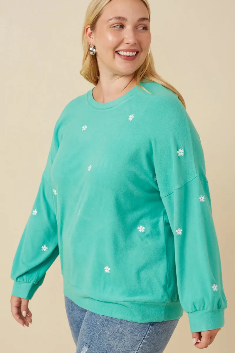 Womens Brushed Textured Floral Embroidered Sweatshirt