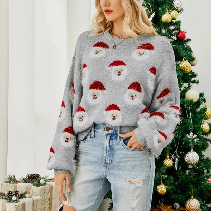 Women's Festive Santa Knit Pullover Christmas Sweater